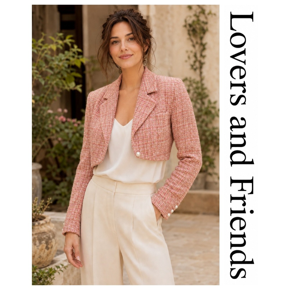 Lovers and Friends Amira Pink Tweed Cropped Button Blazer S NWT $228